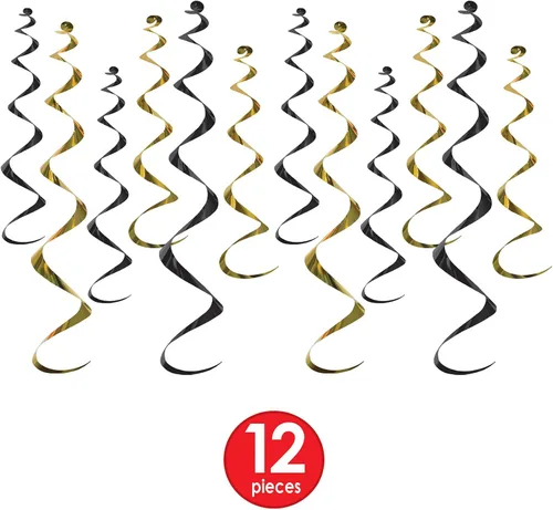 Vista 3 de Beistle Twirly Whirlys - Paquete de 2 unidades, color negro y dorado