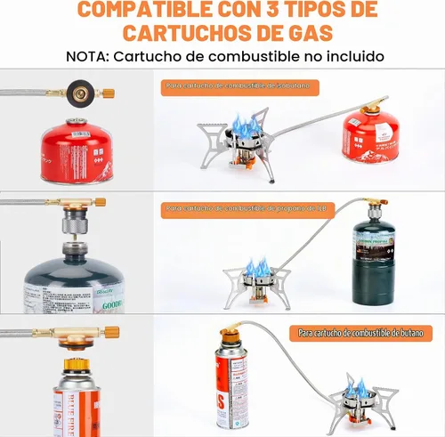 Vista 4 de WADEO Estufa de camping resistente al viento de 6800 W, estufa de mochilero con encendido piezoeléctrico y adaptadores de recipiente de combustible