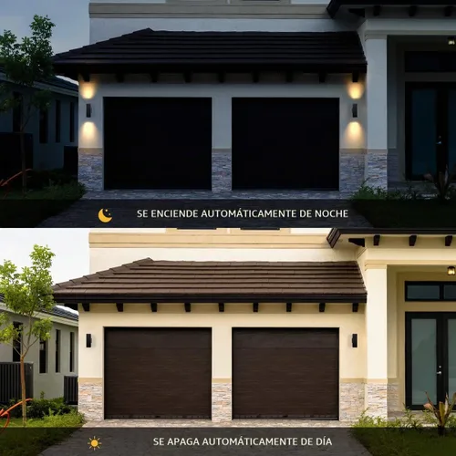 Vista 4 de mirrea Moderna luz de porche para exteriores, luz de patio en 2 luces, sensor de fotocélula del atardecer al amanecer con tubo rectangular