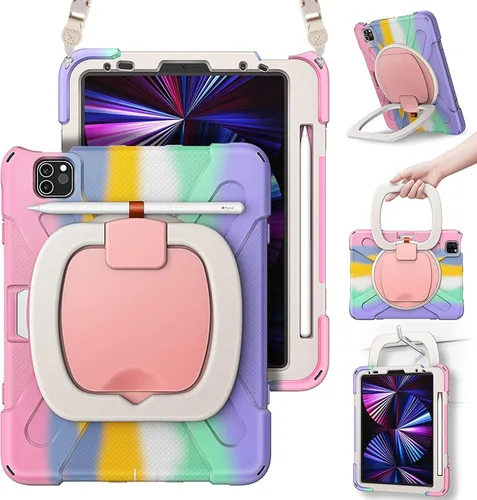 Vista 9 de Funda para iPad Air de 3ª generación – Funda resistente para niños con soporte giratorio, soporte para lápices y correa de transporte para iPad