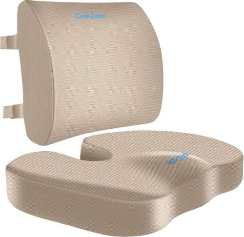 Vista 13 de CushZone Cojín de asiento, almohada de apoyo lumbar con correa ajustable, cojines para silla para aliviar el dolor de ciática, con funda lavable