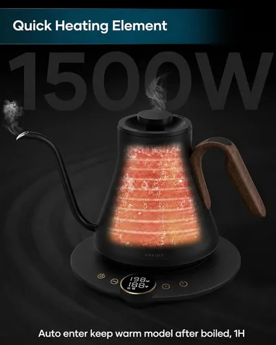 Vista 5 de INTASTING - Hervidor eléctrico de cuello de cisne con control de temperatura de ±1℉ para café y té de infusión, calentamiento rápido, acero