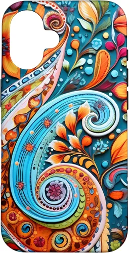 Vista 32 de Vivid Blue and Orange Paisley Floral Art Case for iPhone 17