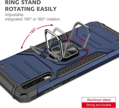 Vista 6 de Dionsibei Funda para Samsung Galaxy A50 A50S A30S grado militar con función atril incorporada con soporte de armadura, resistente a prueba de Azul