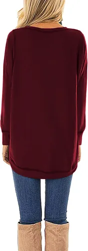Vista 2 de HIYIYEZI - Blusas de otoño largas para mujer, holgadas, de manga larga, con abertura lateral, estilo casual
