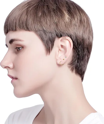 Vista 7 de Jstyle Pendientes de acero inoxidable de 0079in para mujer aros infinitos CZ bolas de cartílago juego de pendientes de plata y oro
