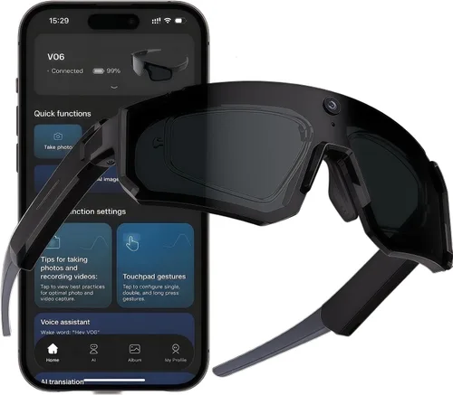 Vista 9 de Gafas de sol inteligentes Sport AI con cámara POV 4K (negro/azul hielo) Audio y video, traducción en tiempo real, asistente de voz AI