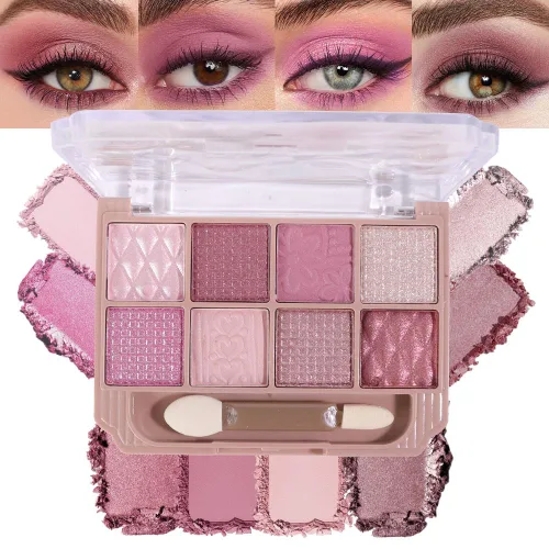 Vista 17 de SUAKE Paleta de sombras de ojos rosa nude, mate y brillante, alta pigmentación, 20 colores, marrón y morado para maquillaje de ojos, paleta