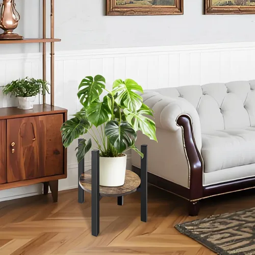 Vista 5 de Soporte ajustable para plantas de interior moderno de mediados de siglo, se adapta a macetas de 8 a 13 pulgadas, taburete de madera estable