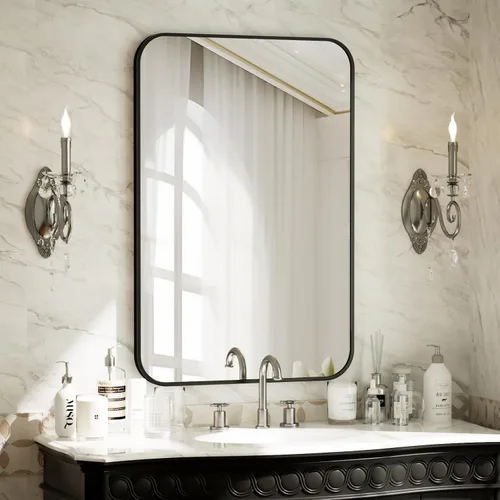 Vista 12 de BEAUTYPEAK Espejo de baño rectangular montado en la pared de 16" x 24", negro