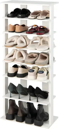 Vista 10 de COSTWAY Zapatero de 7 niveles, organizador de zapatos patentado vertical alto y estrecho de doble fila, zapatero independiente para espacios