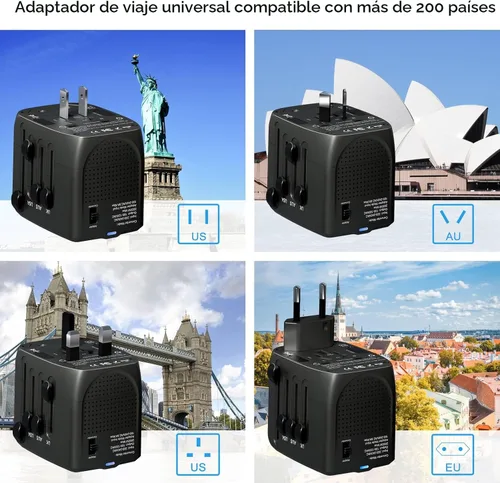 Vista 5 de Adaptador de viaje internacional y convertidor de voltaje que baja de 230 V a 120 V Negro
