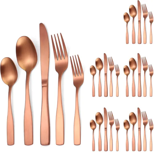 Vista 14 de Juego de Cubiertos Florales Negros para 6 Vajilla de Acero Inoxidable 30 Piezas Cubiertos Únicos Utensilios para Comer Vajilla Elegante Tenedor