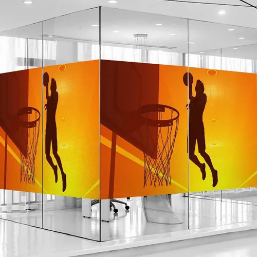 Vista 4 de Película de privacidad para ventana, color negro y naranja, autoadhesiva para bloqueo UV, control de calor, calcomanías de vidrio, silueta