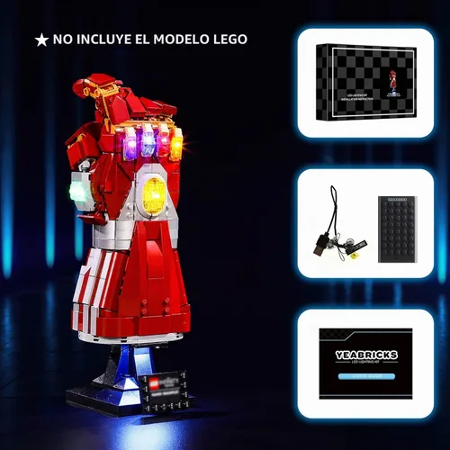 Vista 5 de YEABRICKS Luz LED para Lego 76223 Marvel Nano Gauntlet Modelo de bloques de construcción (juego de Lego no incluido)