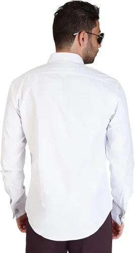 Vista 7 de AZAR HOMBRE Slim Fit Lay Down camisa de vestido de esmoquin con puño francés blanco