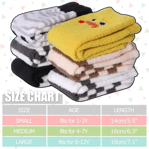 Vista 5 de LINEMIN Calcetines peludos para niños y niñas con agarres, antideslizantes, calcetines acogedores y esponjosos para invierno, calcetines cálidos