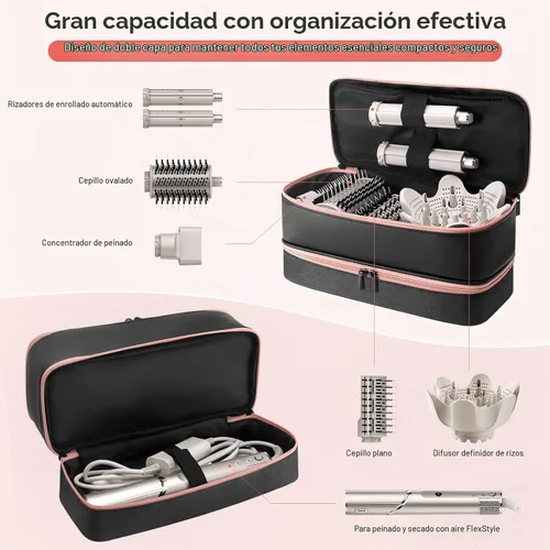 Vista 2 de Funda de viaje para secador de pelo Shark FlexStyle, bolsa de secador de pelo de doble capa, organizador de herramientas de belleza, bolsa