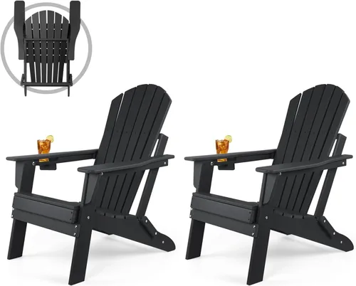 Vista 14 de FUNBERRY Silla plegable Adirondack, sillas de hoguera de HDPE para todo tipo de clima con portavasos para exteriores HDPE All Weather