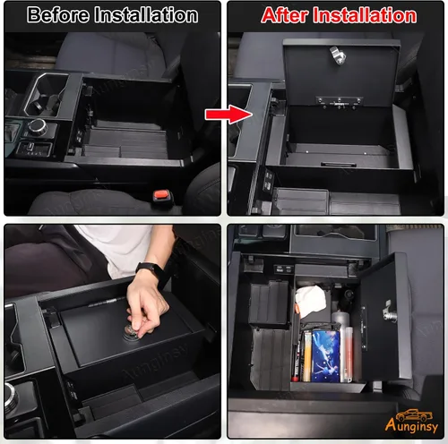 Vista 4 de Aunginsy Caja de seguridad para consola central de automóvil, almacenamiento de reposabrazos compatible con Toyota Tundra 2022-2026, caja de bloqueo