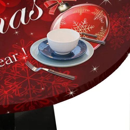 Vista 6 de Pardick Mantel redondo ajustable para decoración de Navidad, mantel circular rojo con elástico, lavable, para exteriores, cocina, fiesta, patio
