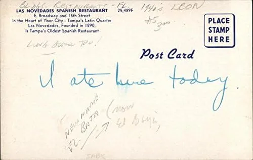 Vista 2 de Las Novedades Restaurante Español Tampa, Florida FL Original Vintage Postal