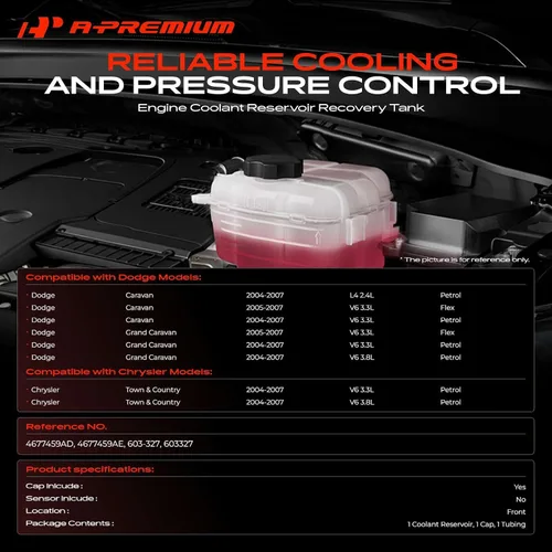 Vista 2 de A-Premium Tanque de depósito de recuperación de desbordamiento de refrigerante del motor [W/tapa y tubería] Compatible con Dodge Caravan Grand