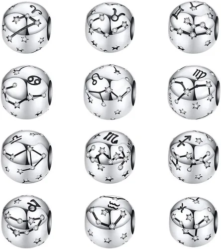 Vista 6 de Abalorio de constelación de plata de ley 925 con piedra natal para pulsera Pandora, regalo para aniversario, cumpleaños, Navidad