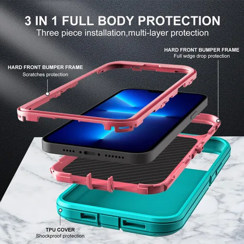 Vista 4 de YKHJKLEC para iPhone 13 Pro Max, funda militar grado 3 en 1 resistente a golpes/caídas/polvo con 2 piezas de protector de pantalla de vidrio