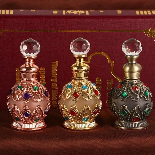 Vista 6 de 1 botella de perfume de metal antiguo de 3/0.5 fl oz de estilo árabe aceites esenciales con gotero (color : B 0.5 fl oz)