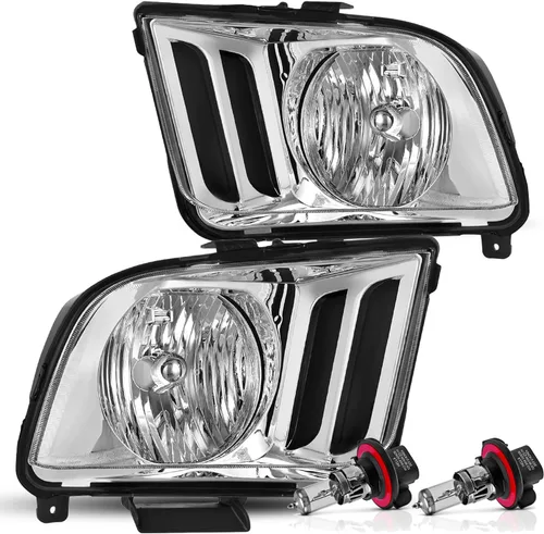 Vista 8 de Conjunto de faros halógenos estilo OE JSBOYAT para Ford Mustang 2005 a 2009 30+ Years Factory Tech, Anti-Fog Waterproof Replacement; Black