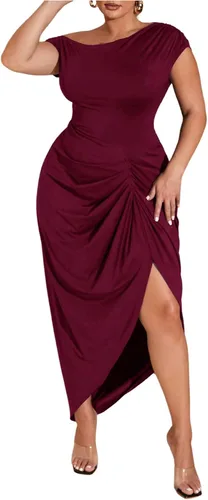 Vista 37 de Floerns Vestido de cóctel con cuello asimétrico y dobladillo fruncido para Azul oscuro