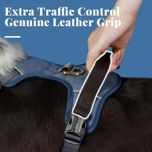 Vista 5 de Arnés para perro sin tirones de tamaño pequeño, elegante chaleco de piel sintética con asa de fácil control, clip frontal sin estrangulamiento con 2