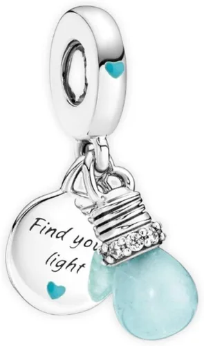 Vista 2 de Dije colgante de bombilla azul oscuro de plata de ley 925 que se adapta a Pandora Plata esterlina Sin gemas