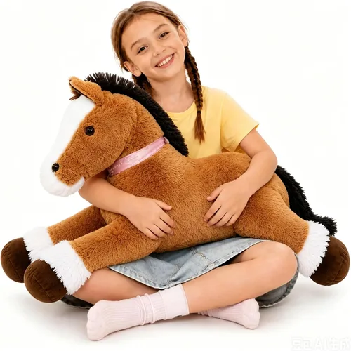 Vista 18 de Tezituor Animales de peluche gigantes de caballo negro de 47 pulgadas, poni de peluche grande realista de 4 pies para niños y niñas, almohada