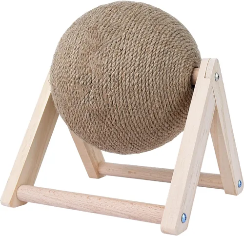 Vista 6 de BATTIPAW Rascador de gato, bola rascador de conejo, rascador de sisal natural, bola giratoria para gatos, juguete rascador de madera maciza