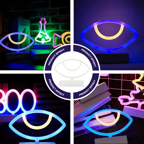 Vista 9 de Uonlytech Decoración de Halloween de 2 luces de noche de neón para Halloween, decoración LED, luz de letrero de neón, mal de ojo, lámpara