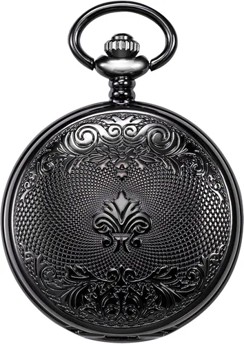 Vista 5 de Reloj de bolsillo para hombre y mujer con esfera de números romanos y doble cubierta de Treweto Negro