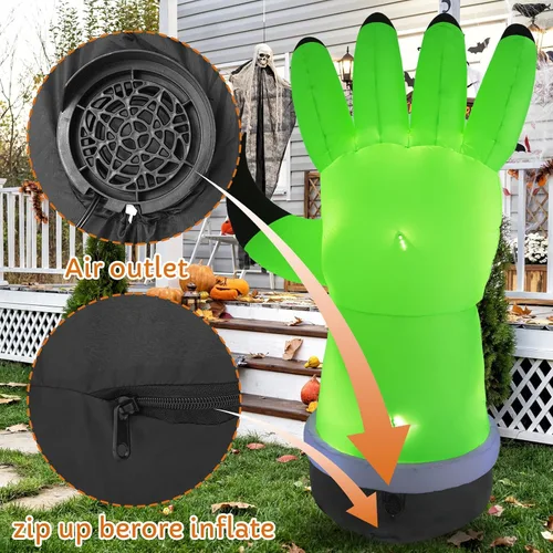 Vista 7 de HZGDEJTG - Palmera inflable de Halloween con luces LED para exteriores, patios, jardines, terrazas y fiestas, verde, 8 pies