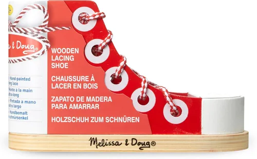 Vista 3 de Zapatillas de madera con cordones de lujo Melissa & Doug, Estándar, talla única , Rojo