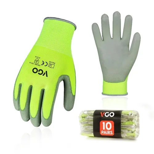 Vista 9 de VGO - 10 pares de guantes de trabajo de seguridad, guantes de jardinería, revestimiento de nitrilo antideslizante, guantes de inmersión