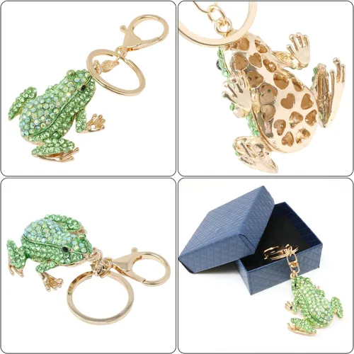 Vista 3 de HONBAY Llavero de rana con diamantes de imitación, decoración de animales brillantes en una caja para bolso, bolso, cartera, bolsos, mochila, Verde