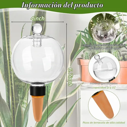 Vista 4 de Paquete de 4 globos de riego de plantas de 17.5 onzas con tapas, inserto de riego automático, bombillas de agua de plástico para plantas