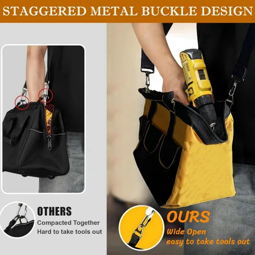Vista 6 de BLIRITEL Bolsa de herramientas de 13 pulgadas para hombres con parte inferior dura impermeable, bolsa de herramientas de boca ancha resistente