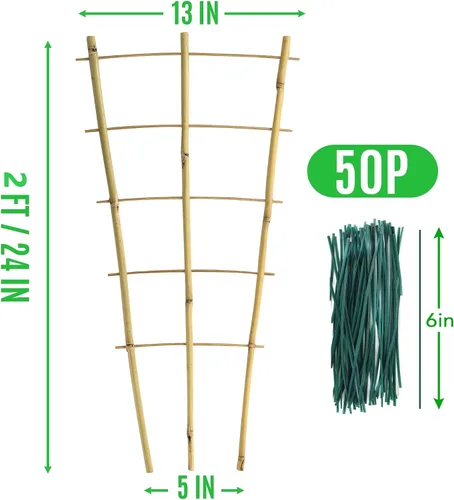 Vista 6 de SWANGSA Paquete de 6 enrejados de bambú de 24 pulgadas para plantas trepadoras, enrejado de bambú en forma de abanico, pepino, tomate, enrejado