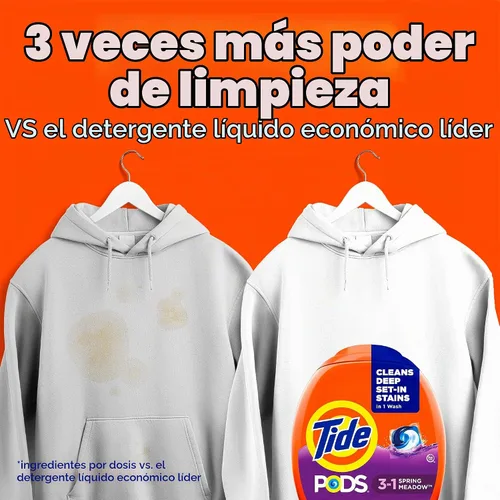 Vista 2 de Tide PODS cápsulas de detergente para lavandería, removedor de manchas 3 en 1, combatiente de olores, protector de color, 112 unidades, compatible