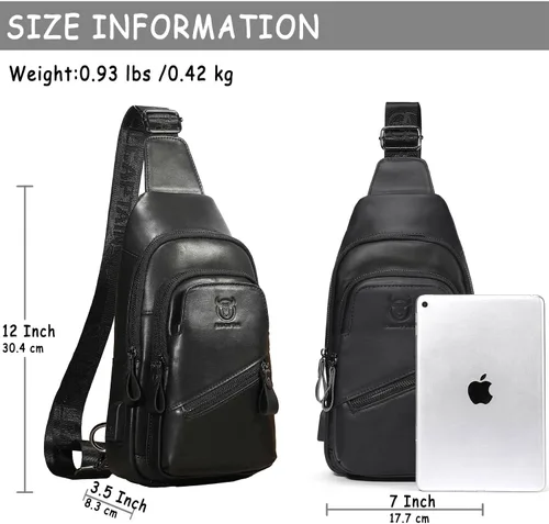 Vista 2 de BULLCAPTAIN Bolso bandolera de cuero para hombres con puerto de carga USB, bolsa de hombro, mochila cruzada para senderismo, mochila de viaje