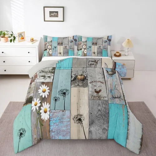 Vista 14 de Erosebridal Juego de edredón rústico de colibrí, juego de ropa de cama de molino de viento rústico para niños, adolescentes y adultos, relleno