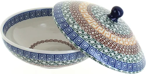 Vista 2 de Cuenco cubierto Athena de cerámica polaca de rosa azul