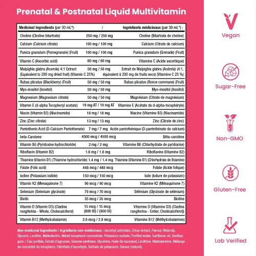 Vista 4 de Mother's Promise Multivitamínico prenatal y posnatal para mujeres Vitaminas prenatales líquidas sin azúcar para mujeres con folato, colina